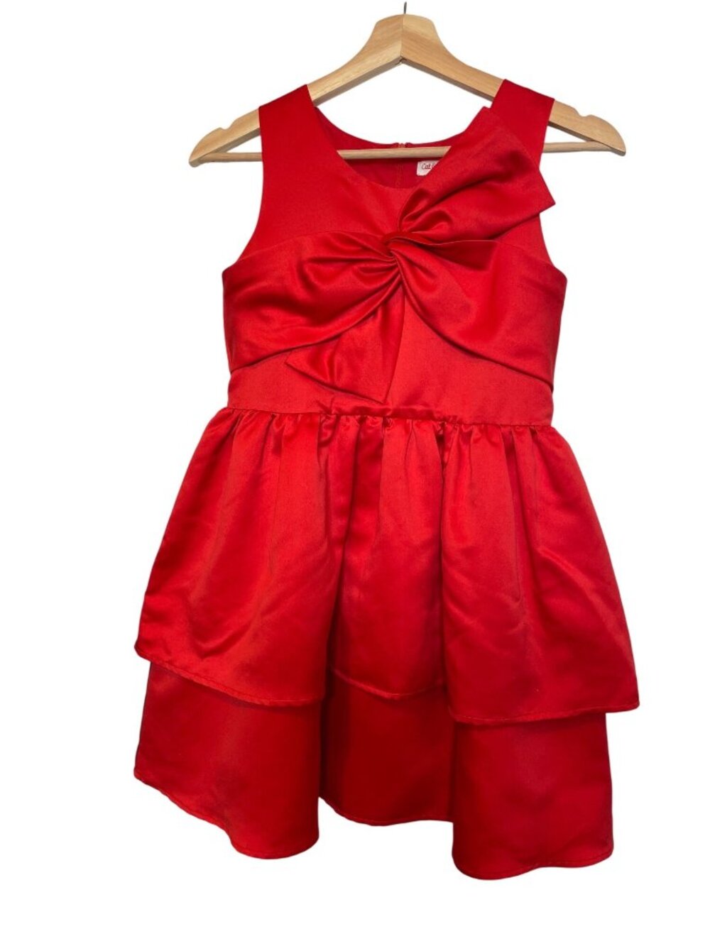 Girls Red Satin Tiered Dress With Bow Detail By Cat & Jack Sleeveless Size L